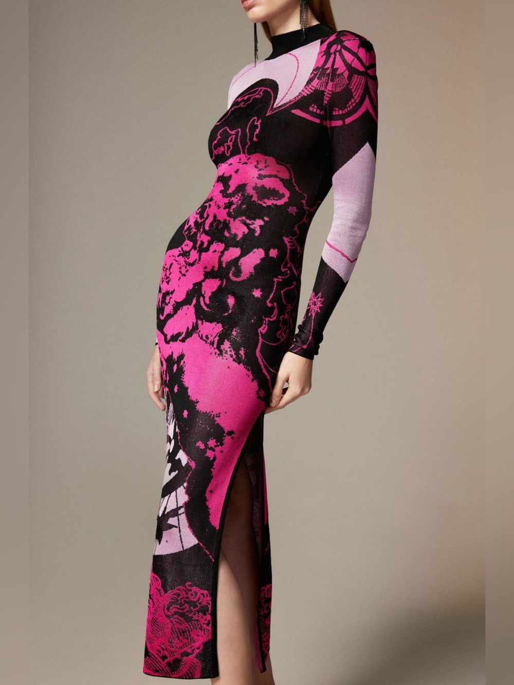 Karen Millen Slinky Knit Star Mapped Jacquard Maxi Dress